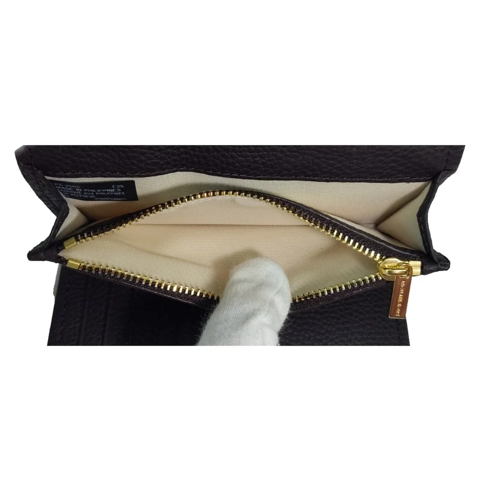 Michael Kors Nolita Medium Pebbled Leather Tri-Fold Wallet-Chocolate Brown-NWT